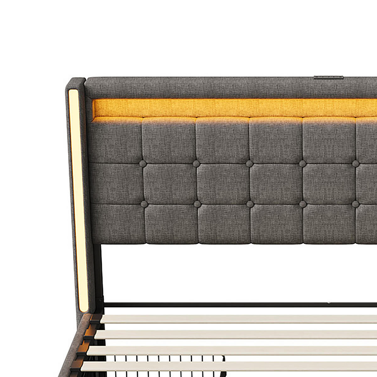 POLSTERBETT Geometrisch 180/200 cm mit 4 Schubladen & App-LED Leinenoptik Grau - Grau, Textil (180/200cm) - Creahappy