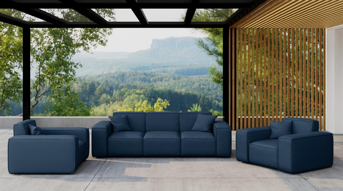 LOUNGEGARNITUR 3 1 1 Gartenmöbel, MALIBU Stoff Odyssey Marineblau - Blau, Holz - Kaiser Möbel