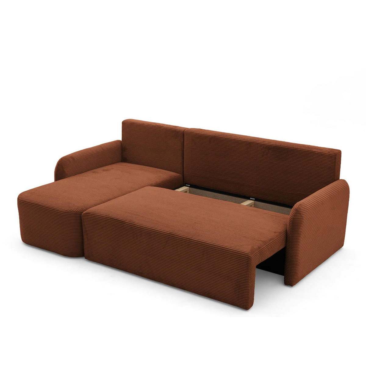 ECKSOFA CASPER L Links mit Schlaffunktion 132x198 Cord Braun - Schwarz/Braun, Holz/Kunststoff (217/145cm) - NACANAPA