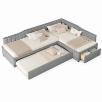 L-FÖRMIGES Polsterbett 2x90x200 cm in Grau mit Ausziehbett und Schubladen - Grau, Textil (90/200cm) - IVMEU