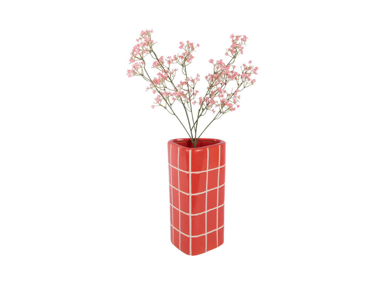 VASE Retro Tiles Triangular Medium - Rot - 12,6/11,5/26 cm - Rot, Stein (26cm) - Present Time