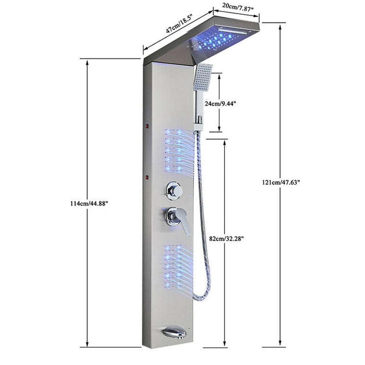 LED Duschpaneel Turmsystem Schwarz - Silberfarben, Metall (46/122/20cm) - Kaket