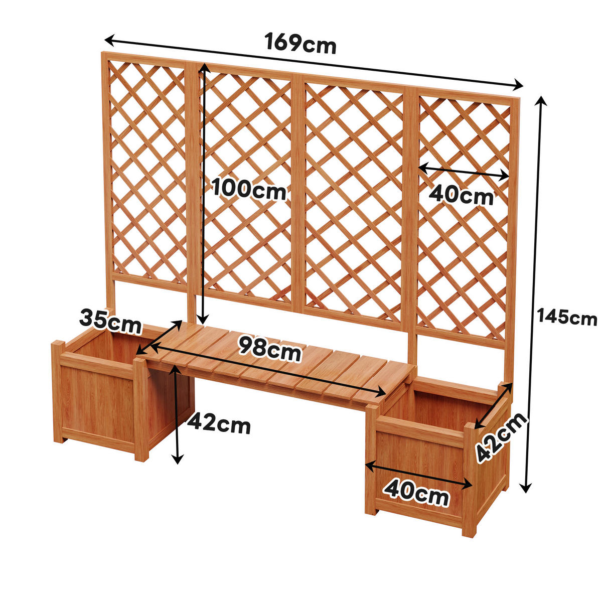 BLUMENTOPF 169/42/145 cm Braun mit Spalier als Rankhilfe - Braun, Holz (42/145/169cm) - Oxeza