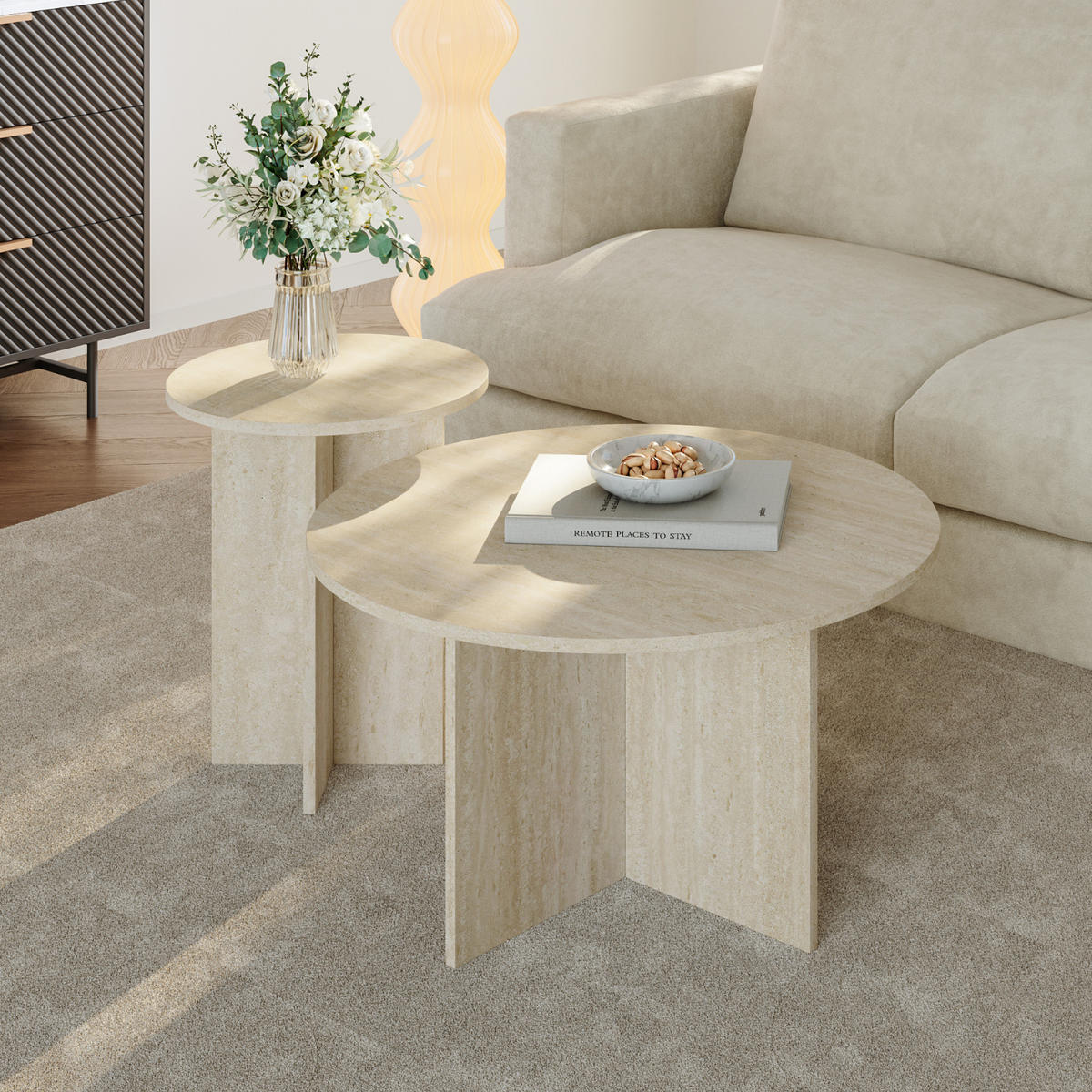 BEISTELLTISCH-SET 2 TLG. Verummetka - Beige, Holzwerkstoff (40/40/49cm) - [en.casa]