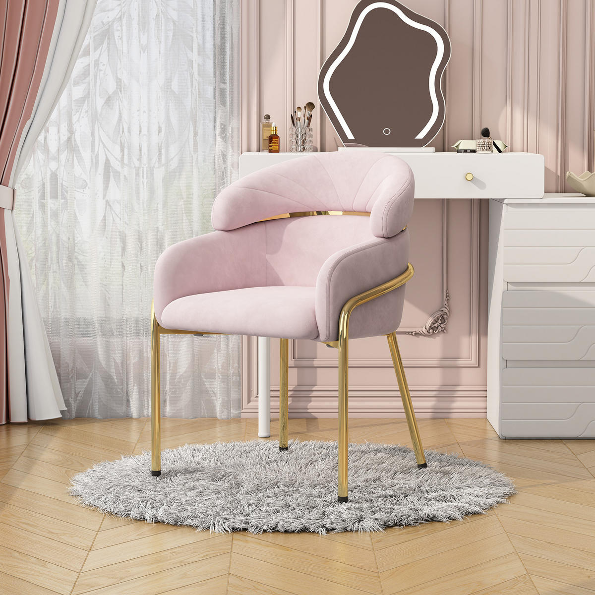 ESSZIMMERSTUHL Samt Rosa Luxus Metallbeine - Pink, Textil (54.5/79/56.9cm) - FLIEKS