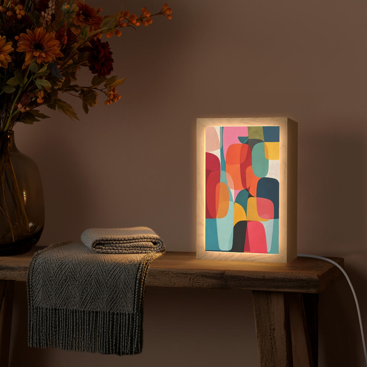 NÁSTĚNNÁ LAMPA Tvary - barevné - abstraktní - letadla 20x30 cm - různobarevná, kompozitní dřevo (20/30/8cm) - OnlyWow