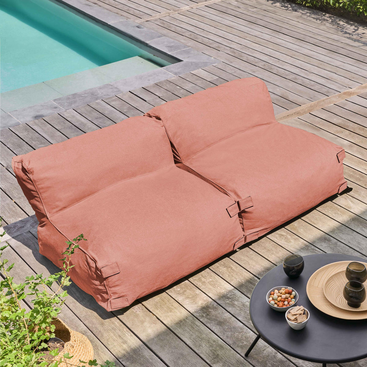 GARTENSOFA mit 2 Sitzplätzen, Terrakotta - Braun, Textil - Oviala