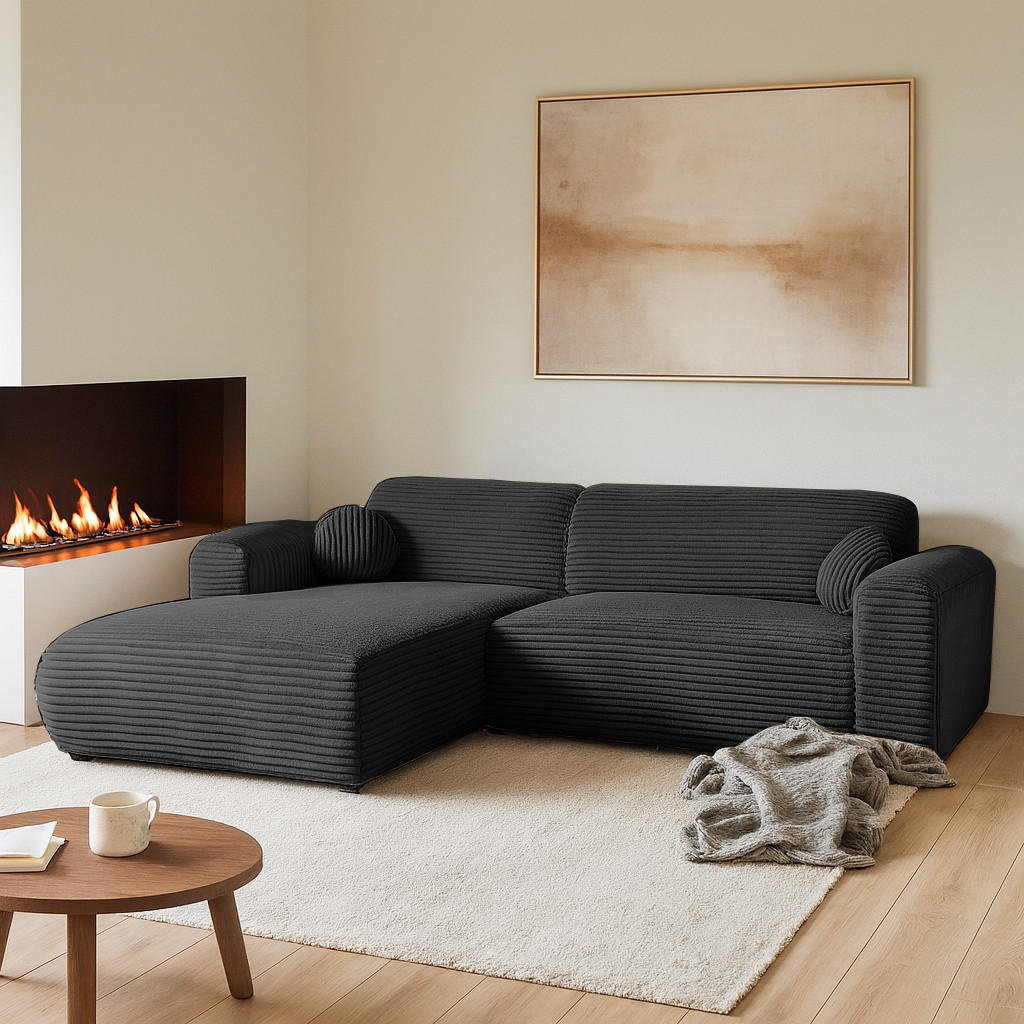 ECKSOFA Puerto, ohne Schlaffunktion, Schwarz, links - Schwarz, Textil (269/170cm) - Beautysofa