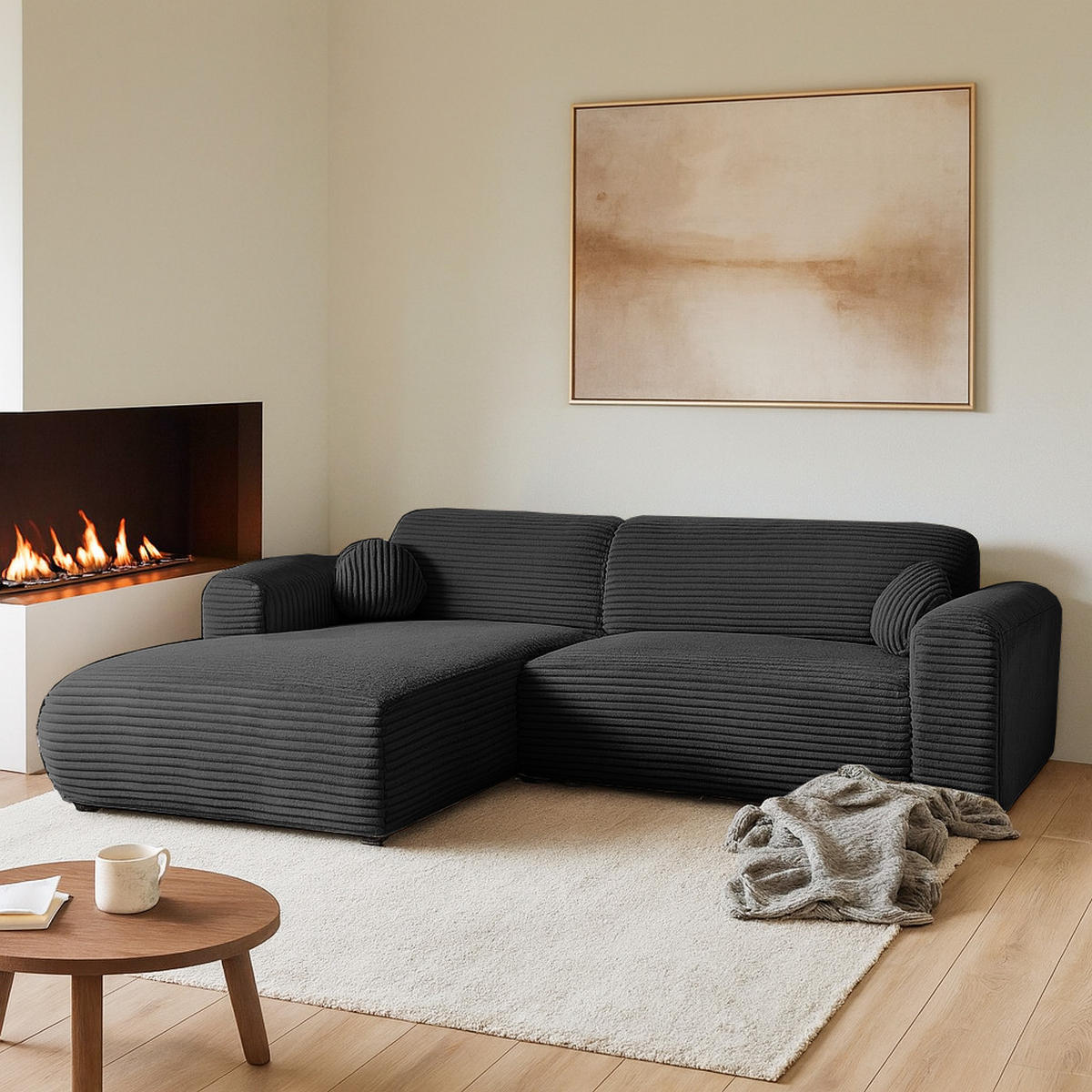 ECKSOFA Puerto, ohne Schlaffunktion, Schwarz, links - Schwarz, Textil (269/170cm) - Beautysofa