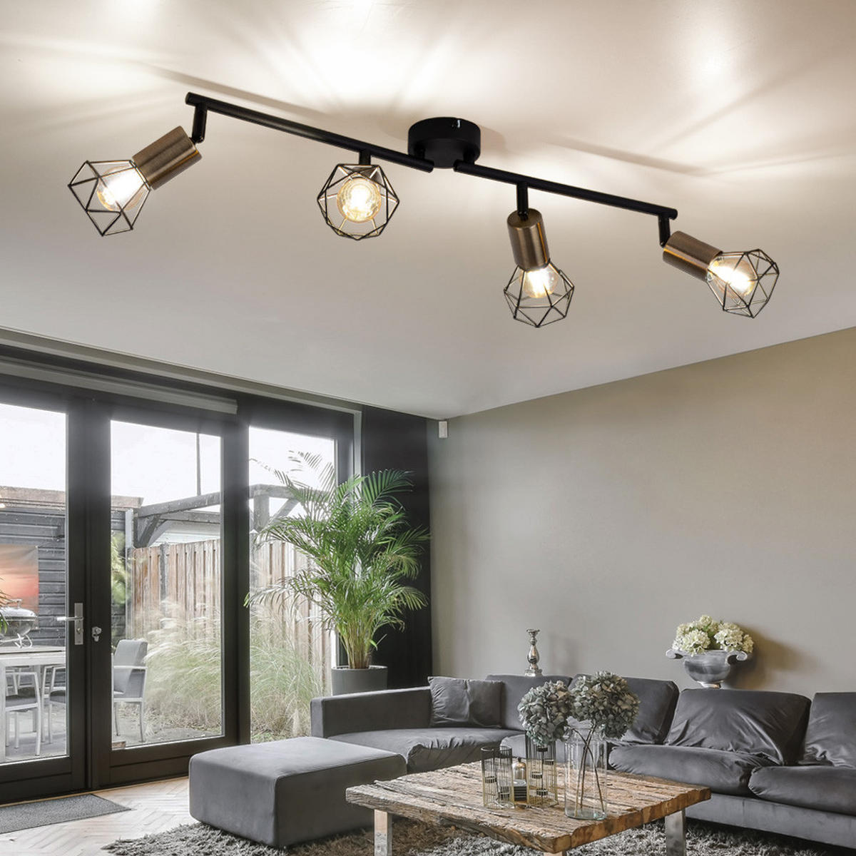 LED DECKENLEUCHTE XARA Metall Schwarz Altmessing - Schwarz, Metall (60/8/19.5cm) - Globo Lighting