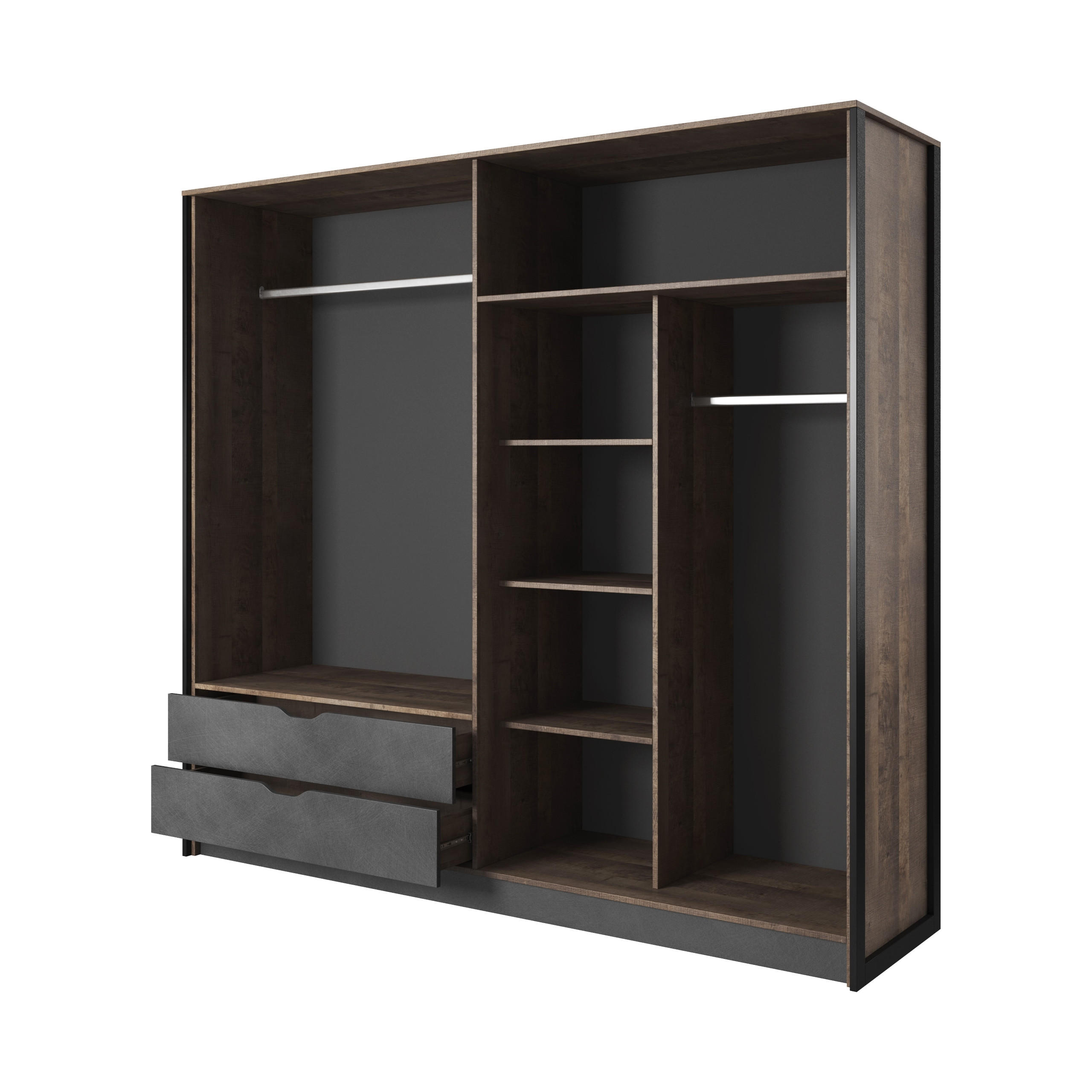 DREHTÜRENSCHRANK ARDENTE 220/204,4/56,2 cm 4-türig mit Spiegel Braun - Hellgrau/Braun, Holzwerkstoff (220/204.4/56.2cm) - MASSENO