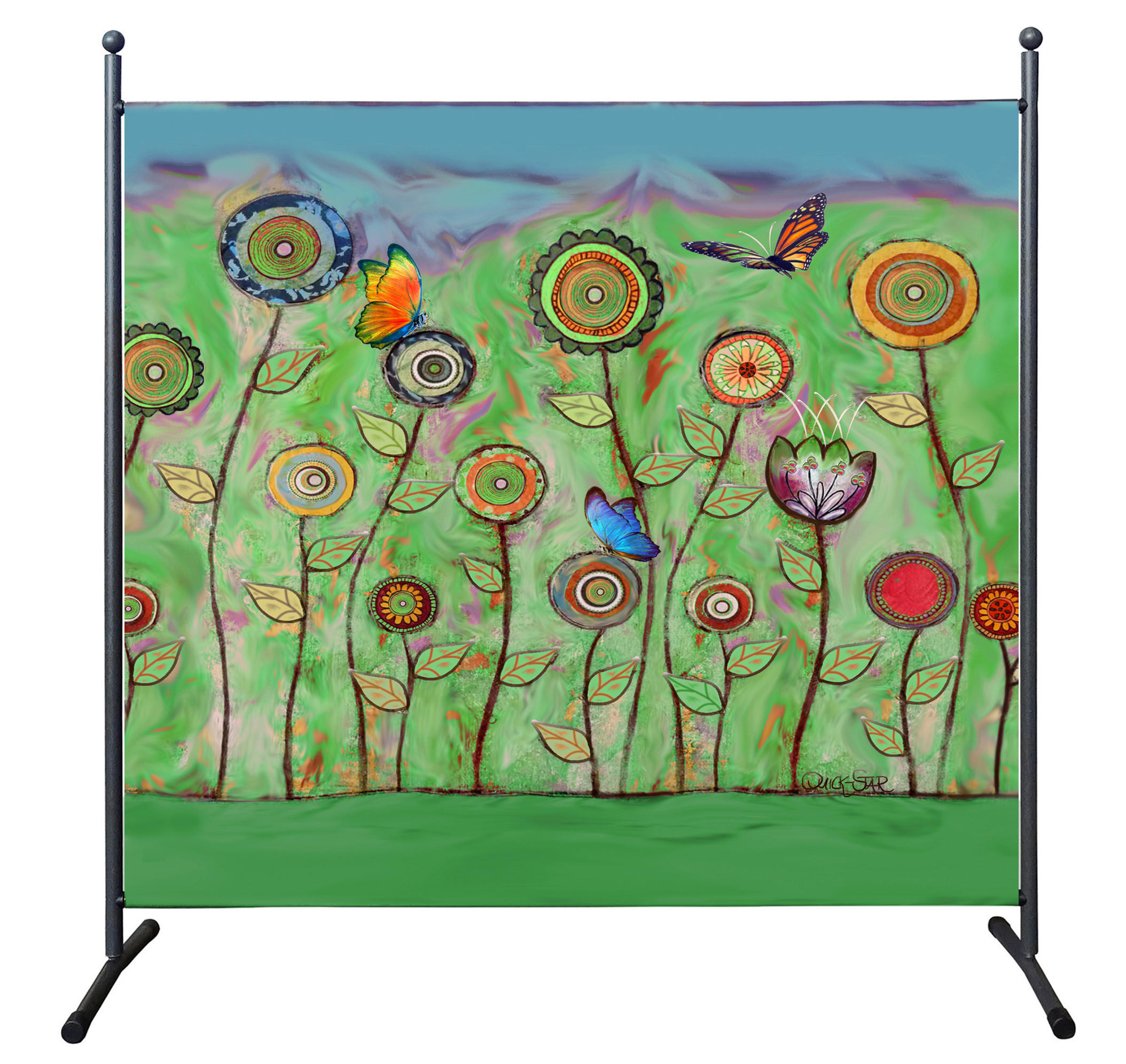 PARAVENT 1-tlg. 180x178 cm Green Flowers - Multicolor/Grün, Metall (178/180cm) - QUICK STAR