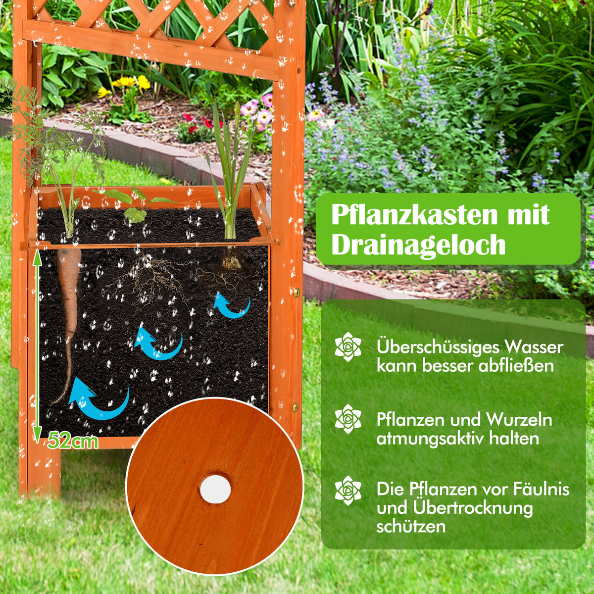 BLUMENKASTEN mit Rankgitter Orange - Orange, Holz (52/180/55cm) - COSTWAY