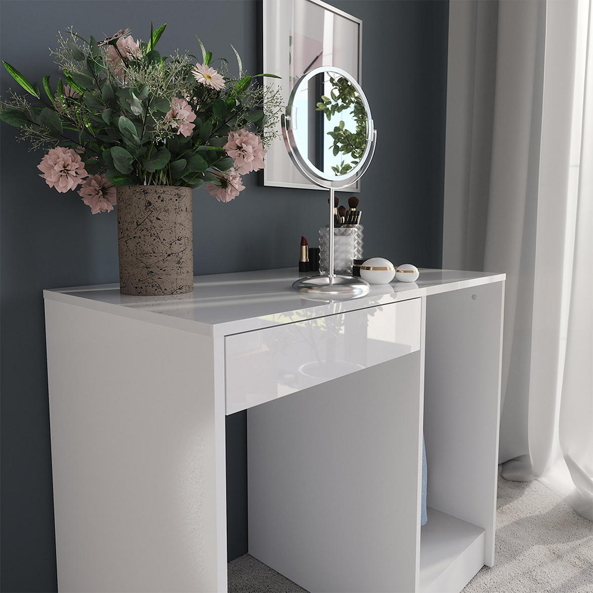 TOALETNÍ STOLEK Sherry Bílá/bílý vysoký lesk - vysoce lesklá bílá, kompozitní dřevo (89.8/76/50.1cm) - Vicco