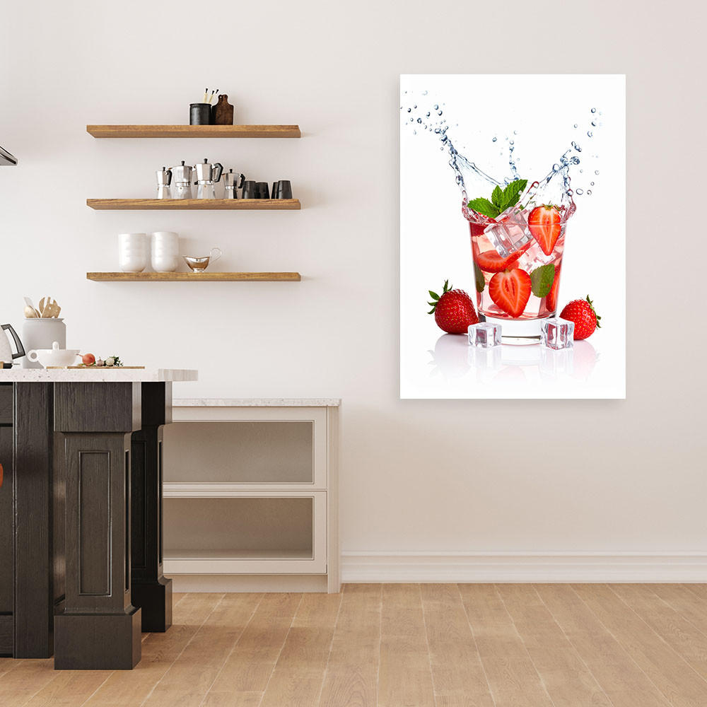 LEINWANDBILD Erdbeer-Cocktail mit Früchten 60x90cm - Rot, Textil (60/90cm) - Feeby