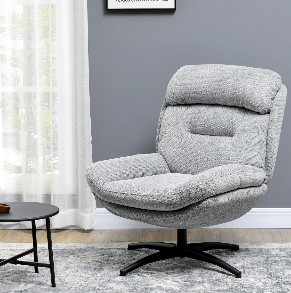 DREHSESSEL Chenille-Bezug mit integrierten Armlehnen 79/91/98 cm Grau - Grau, Textil (91/98/79cm) - Redom