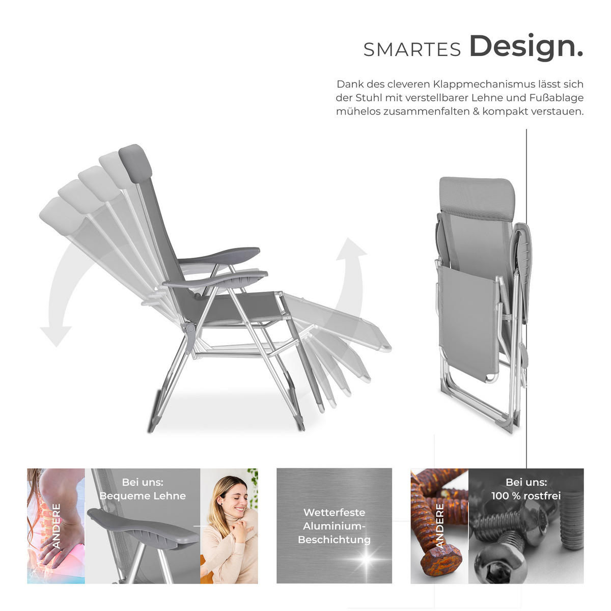 GARTENSTUHL 2er Set Jana, 146,5 x 59 x 117,5 cm, grau - Grau, Metall (59/117.5/146.5cm) - tectake