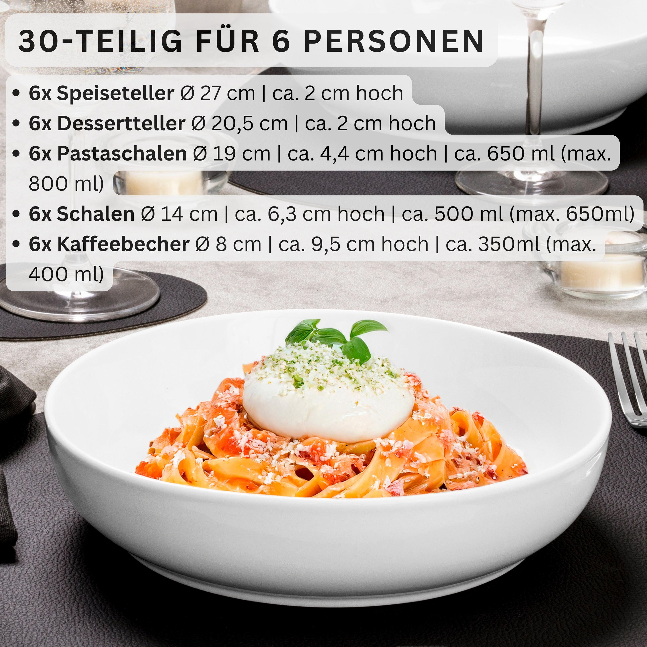 KOMBISERVICE MARLO - 30 teilig aus Porzellan - Weiß, Keramik (27/8.2/27cm) - Sänger