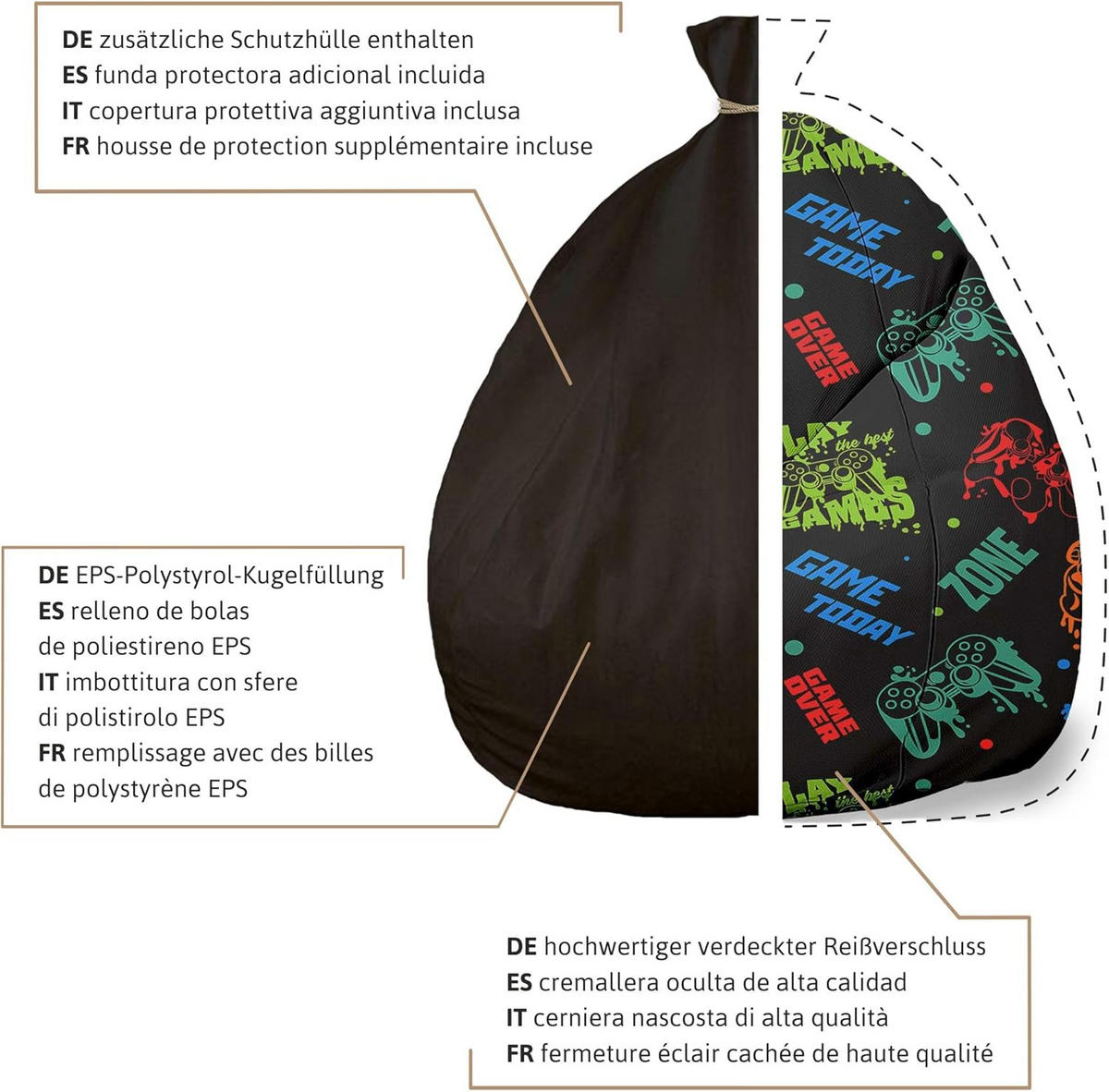 SITZSACK PEARSHAPE MIT FUßSTÜTZE Velvet 2-tlg Game Zone M - Dunkelgrün, Textil (70/120/70cm) - Dreamroots