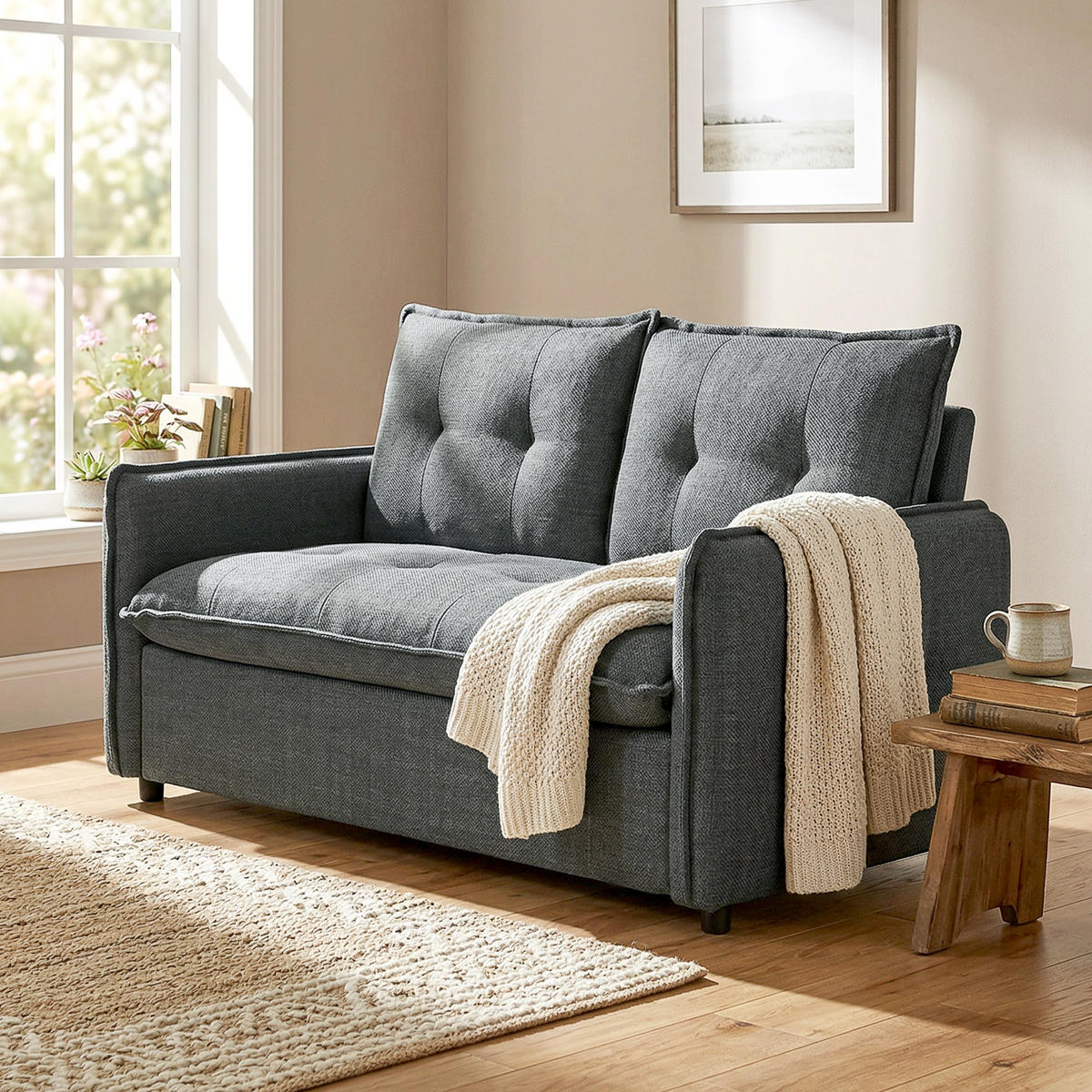 SOFA, 2-Sitzer, 131cm, Leinenstoff, Federkernkissen, dunkelgrau - Multicolor, Holzwerkstoff (131/85/75cm) - FORIOUS
