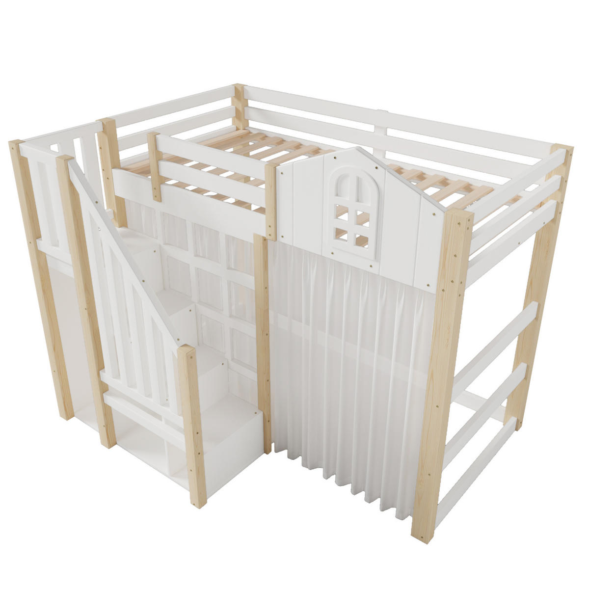 HOCHBETT 90/200 cm aus Kiefer mit LED-Beleuchtung und Ablageleiter - Weiß, Holz (90/200cm) - Flora Grace