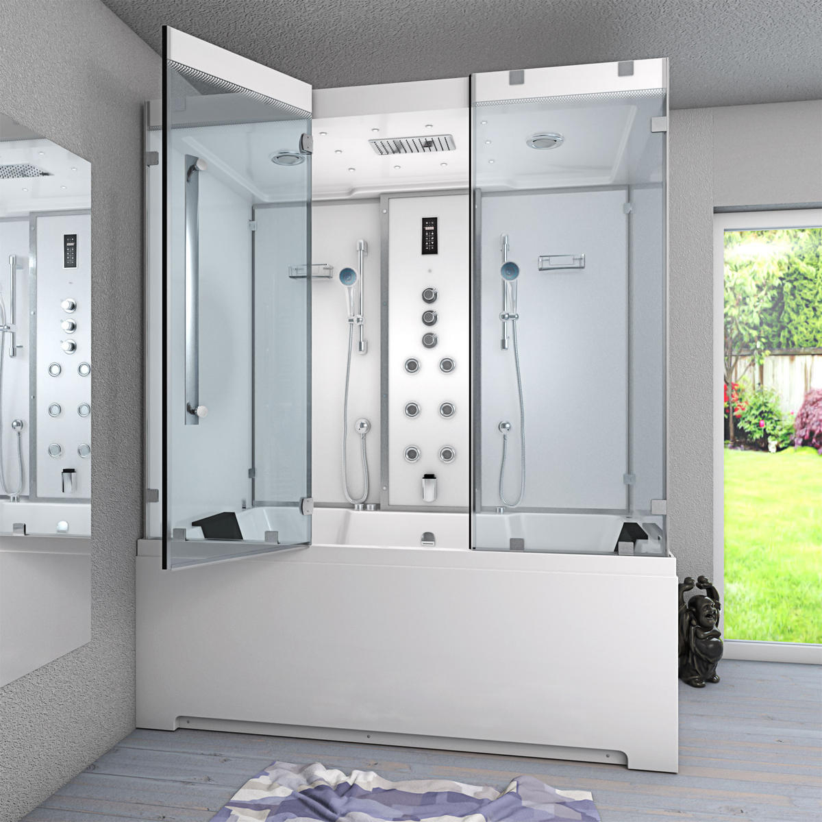 BADEWANNE Dusche K80-WS-TH-A-EC-SC-EA Duschtempel - Weiß, Glas/Kunststoff (100/180/228cm) - AcquaVapore by Sandra Jentho