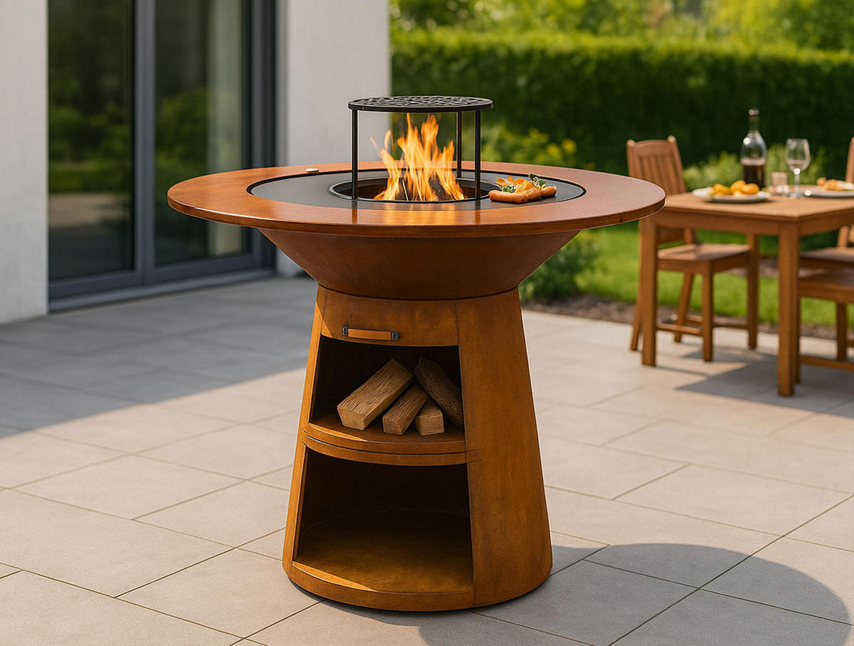 HOLZKOHLEGRILL Feuerschale Braun inkl. Schutzhülle - Braun, Metall (121/105/121cm) - Purline