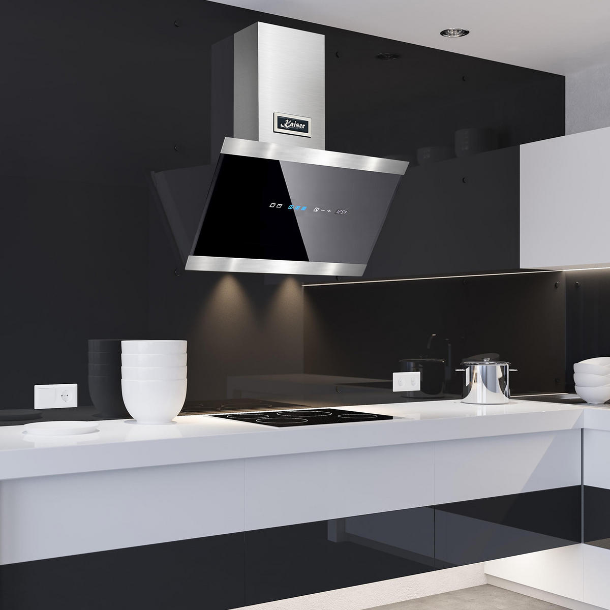 DUNSTABZUGSHAUBE AT 5435 Eco 50 cm Schwarz - Schwarz, Glas/Metall (50/75.5/37.5cm) - Kaiser Küchengeräte