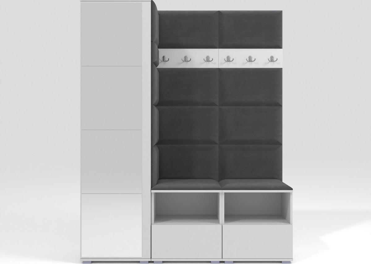 GARDEROBEN-SET Nela II mit Spiegel 150/187/40 - Dunkelgrau/Silberfarben, Holzwerkstoff/Kunststoff (150/187/40cm)