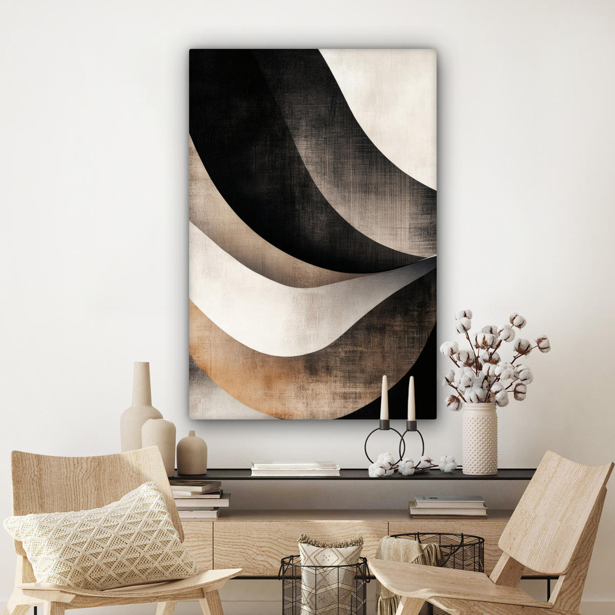 LEINWANDBILD Abstrakt - Wellen - Schwarz - Verwittert Deko Groß 90x140 cm - Trüffeleichefarben, Textil (90/140cm) - MuchoWow