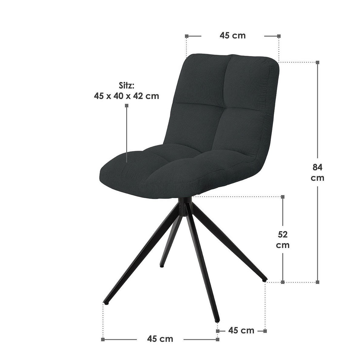 DREHSTUHL Dallas cord dunkelgrau (2er-Set) - Dunkelgrau, Textil (45/84/45cm) - Juskys