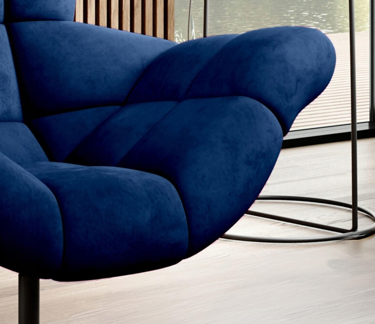 SESSEL SENSI Relaxstuhl mit 360° Drehung und Schwingfunktion – Lux-Schaumkissen, Blau, 104x46x119 cm - Blau/Schwarz, Holz/Textil (104/119/84cm) - DomoHome