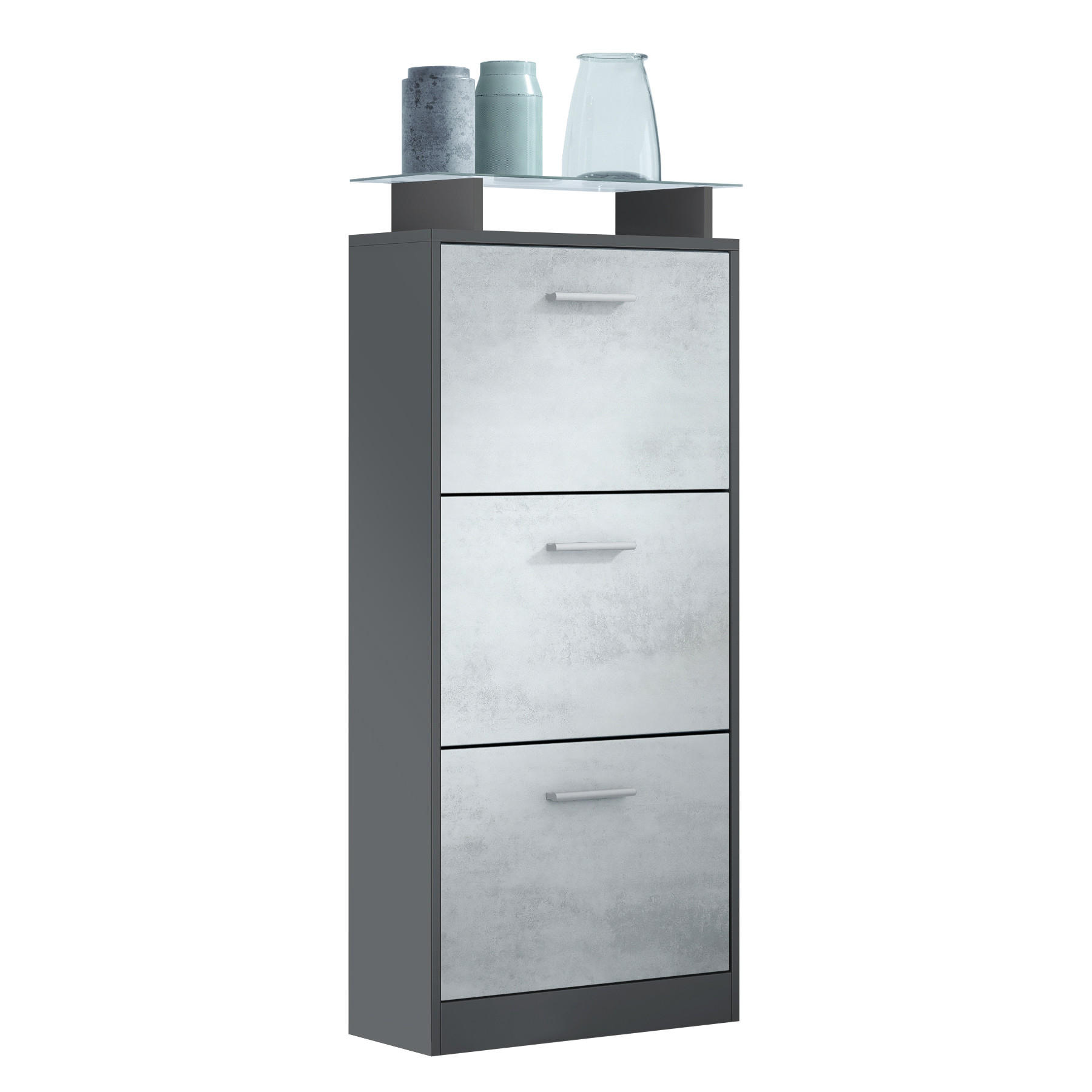SCHUHSCHRANK Lavia Front in Beton Oxid Optik - Hellgrau, Holzwerkstoff (46/128/23cm) - Vladon