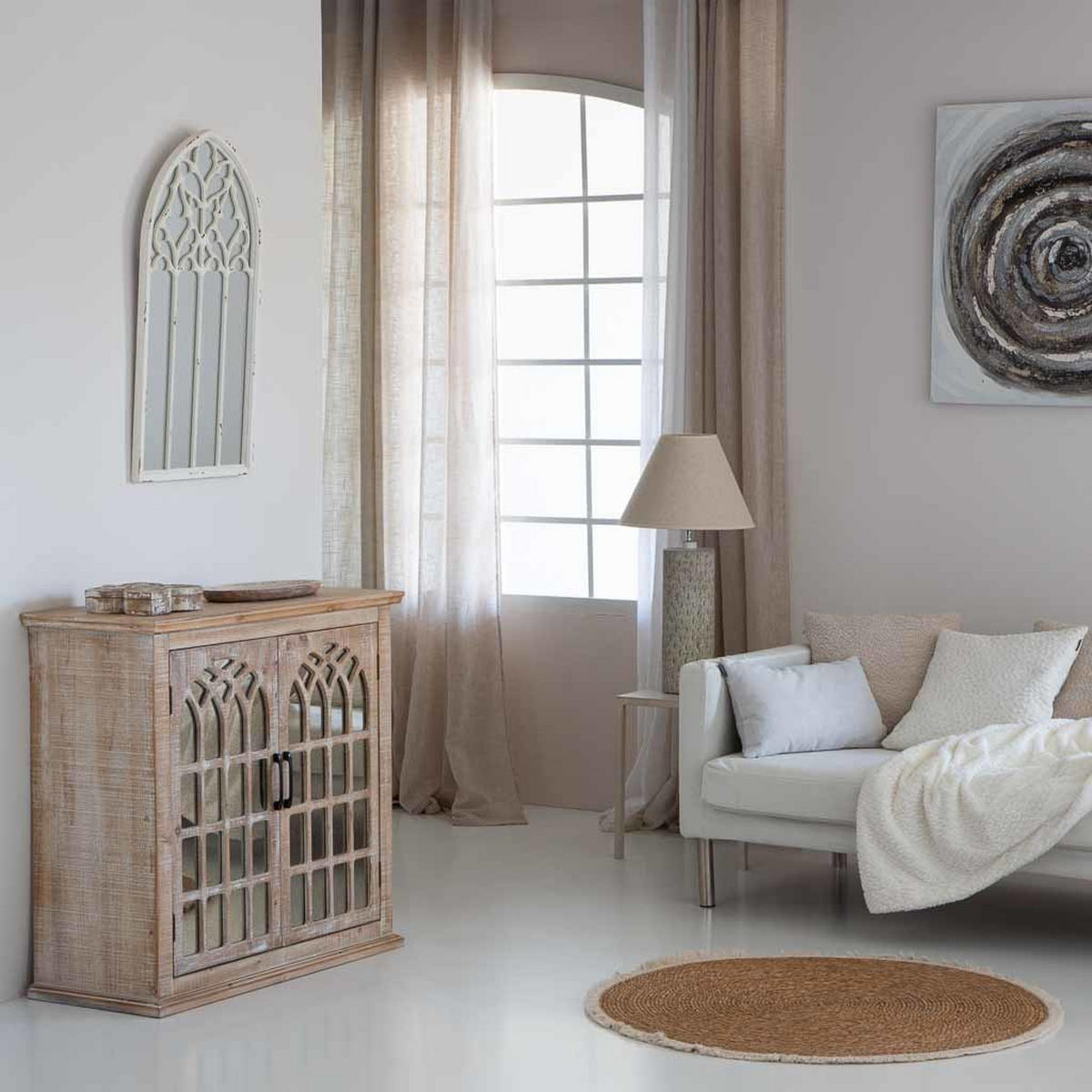 SIDEBOARD aus Holz und Glas mit 2 Türen 90x38x85 - Beige, Holz (90/85/38cm) - Wanderlust