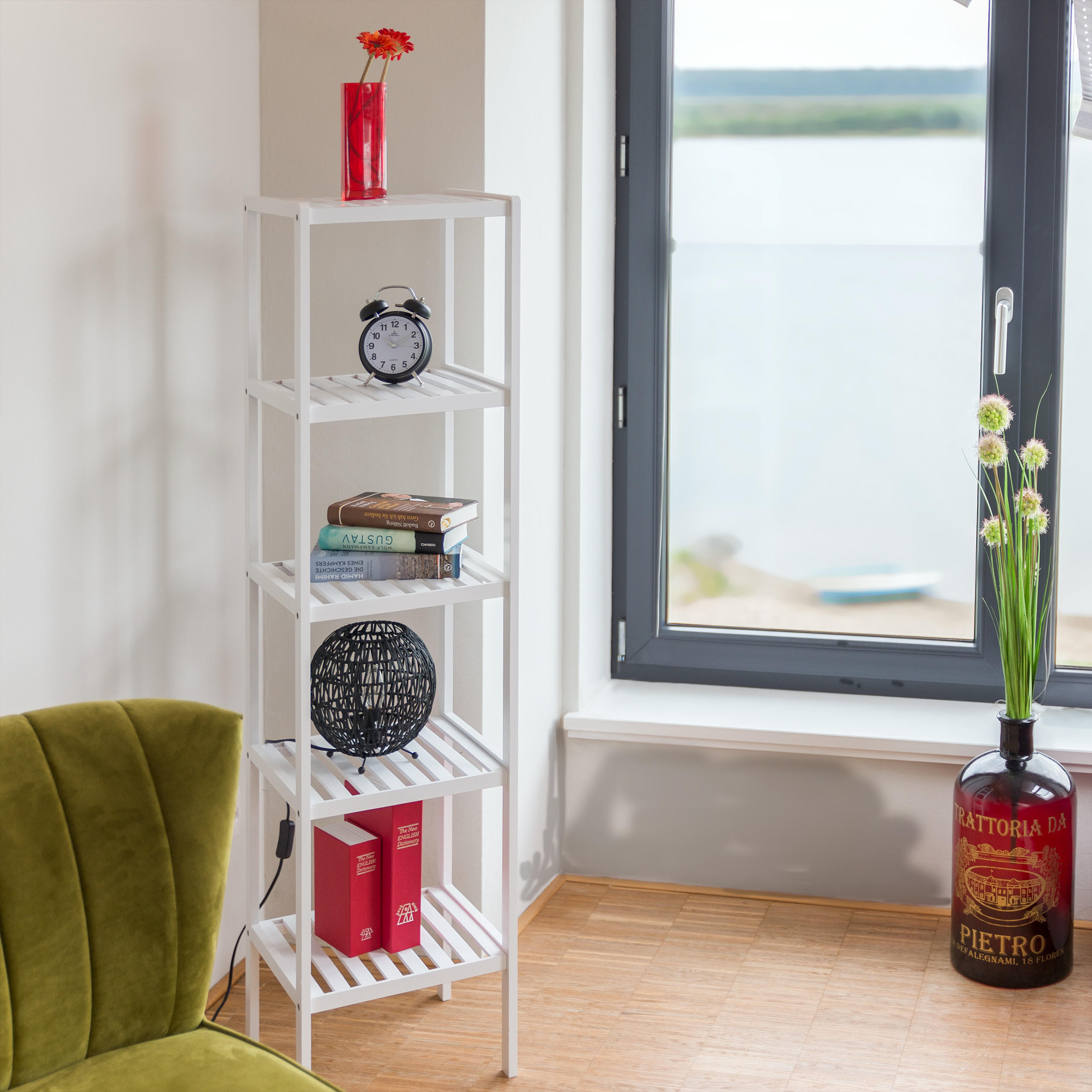 BADREGAL - Weiß, Holz (34.5/139.5/33cm) - Relaxdays