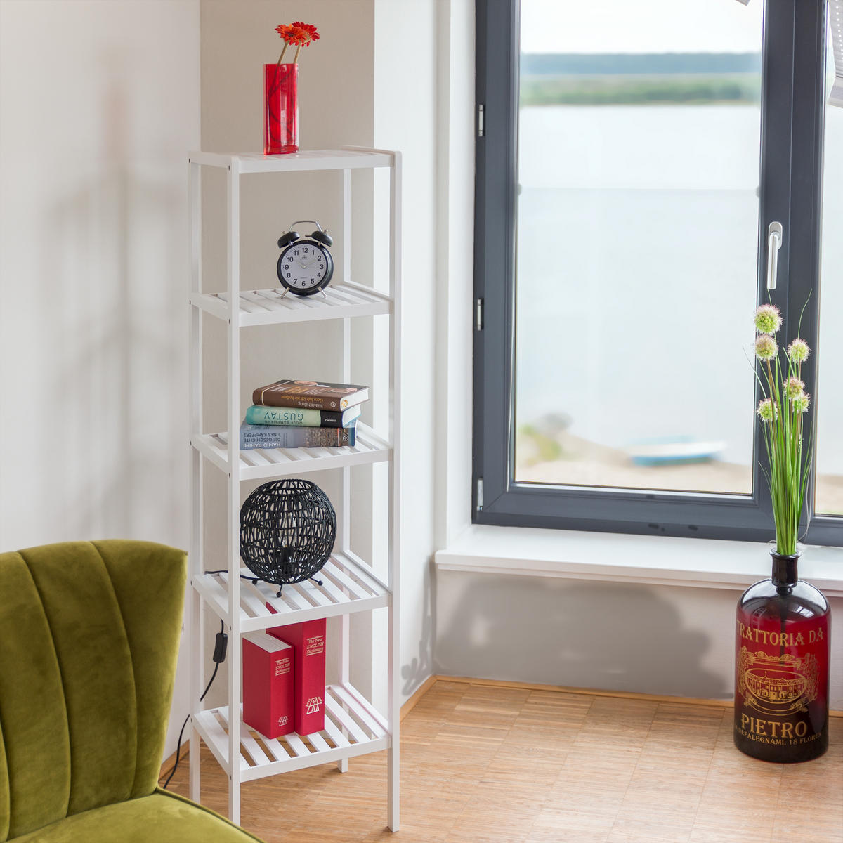 BADREGAL - Weiß, Holz (34.5/139.5/33cm) - Relaxdays
