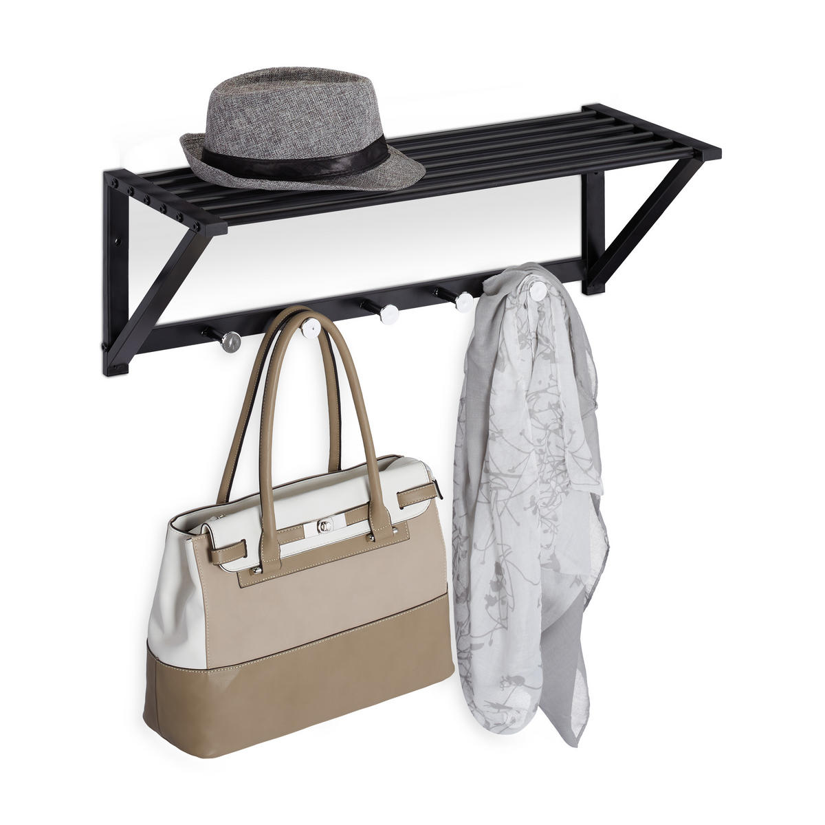 WANDGARDEROBE Ablage - Schwarz, Metall (65/23/25cm) - Relaxdays