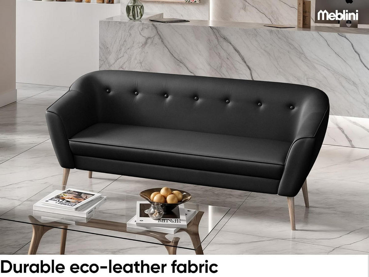SOFA Doris (3-Sitzer) - Buchefarben/Schwarz, Holzwerkstoff/Buchenholz (180/75/74cm) - Meblini