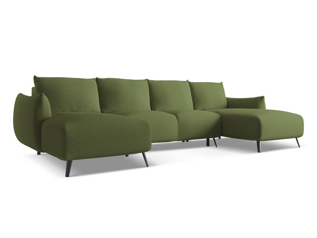 WOHNLANDSCHAFT Chenille Stoff Grün - Dunkelgrün/Schwarz, Textil/Metall (317/86/162cm) - Makamii