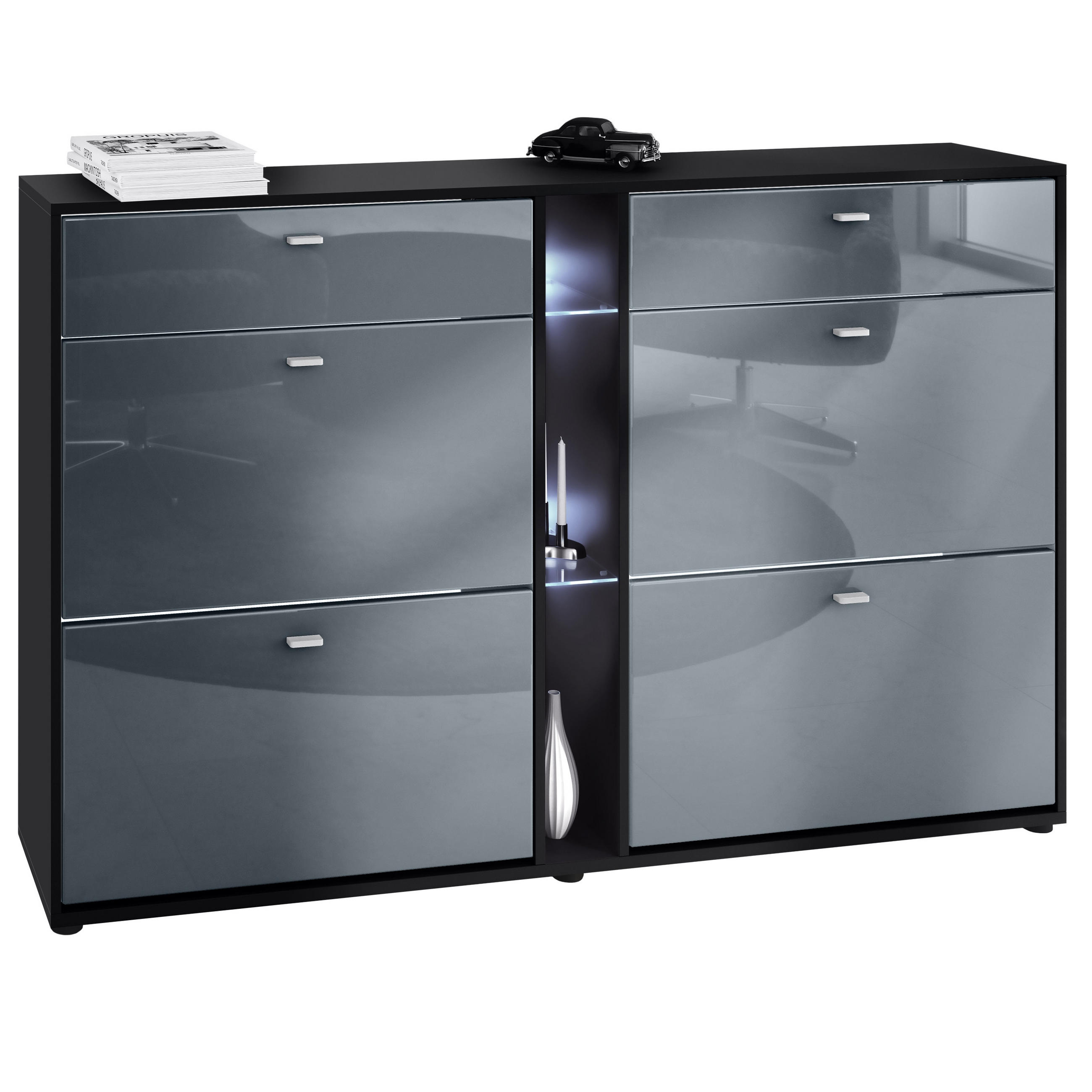 SCHUHSCHRANK Today Fronten in Grau Hochglanz - Grau, Holzwerkstoff (155.5/95/28cm) - Vladon