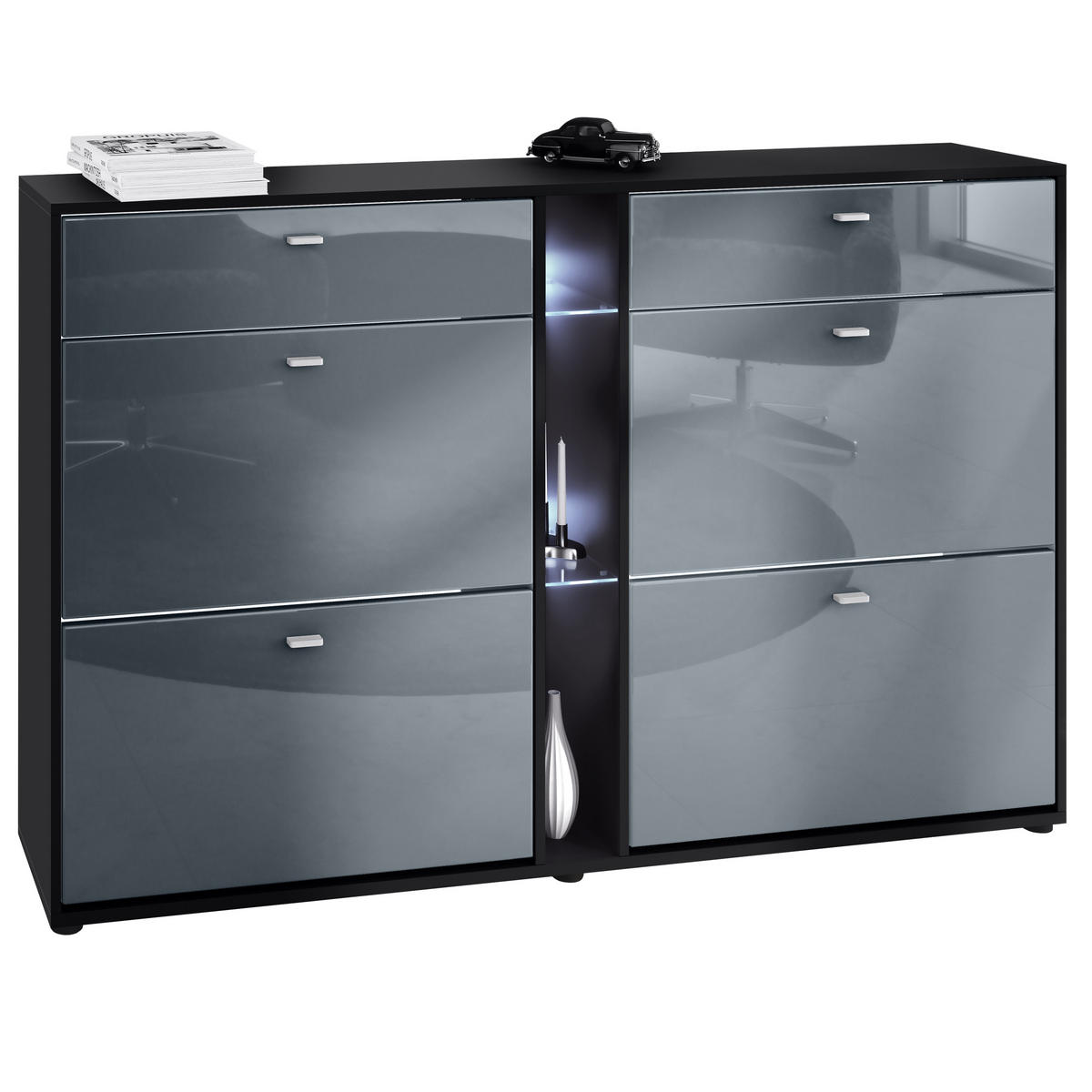 SCHUHSCHRANK Today Fronten in Grau Hochglanz - Grau, Holzwerkstoff (155.5/95/28cm) - Vladon