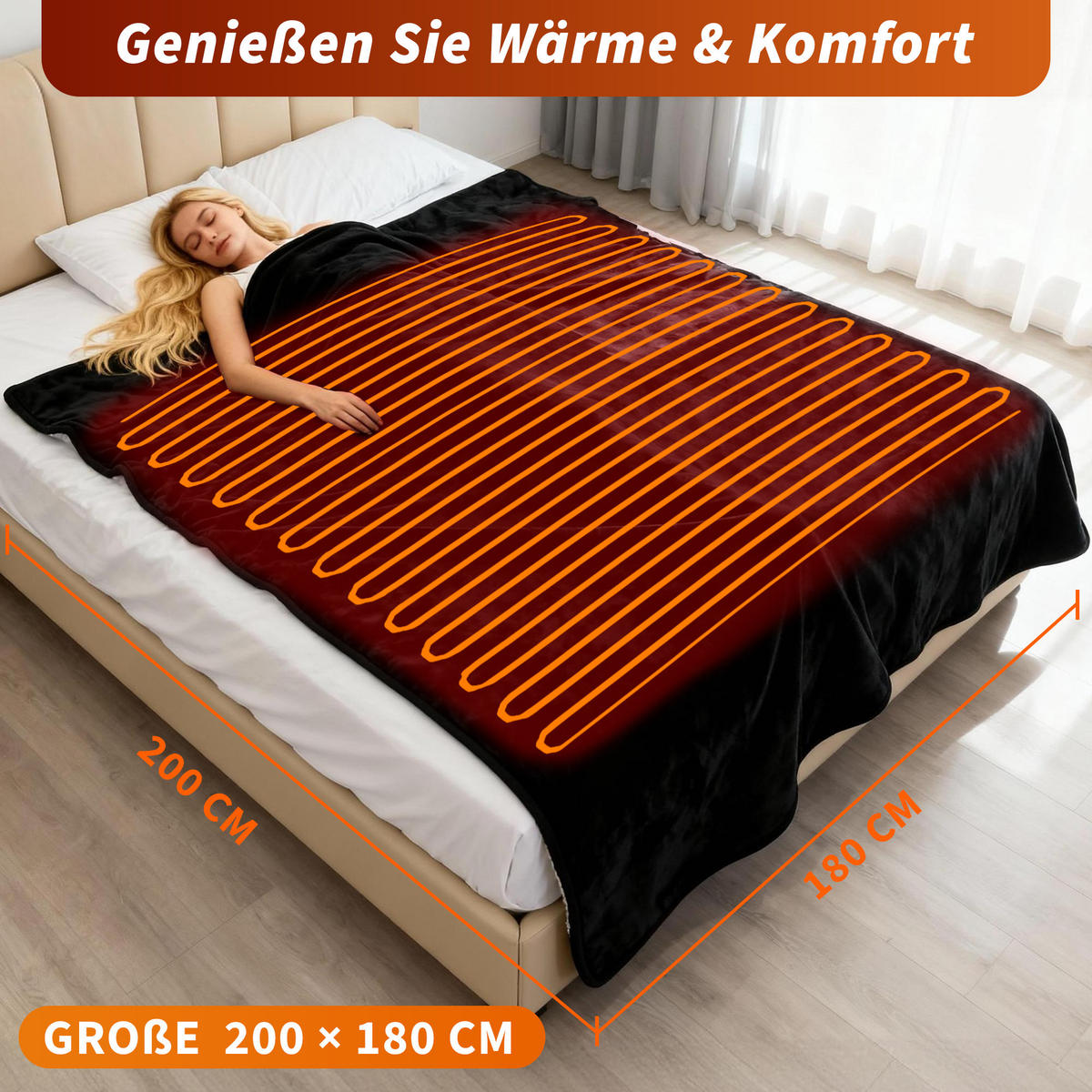 DECKE Thermelyn 200/180 cm - Schwarz, Textil (180/200cm) - ZMH