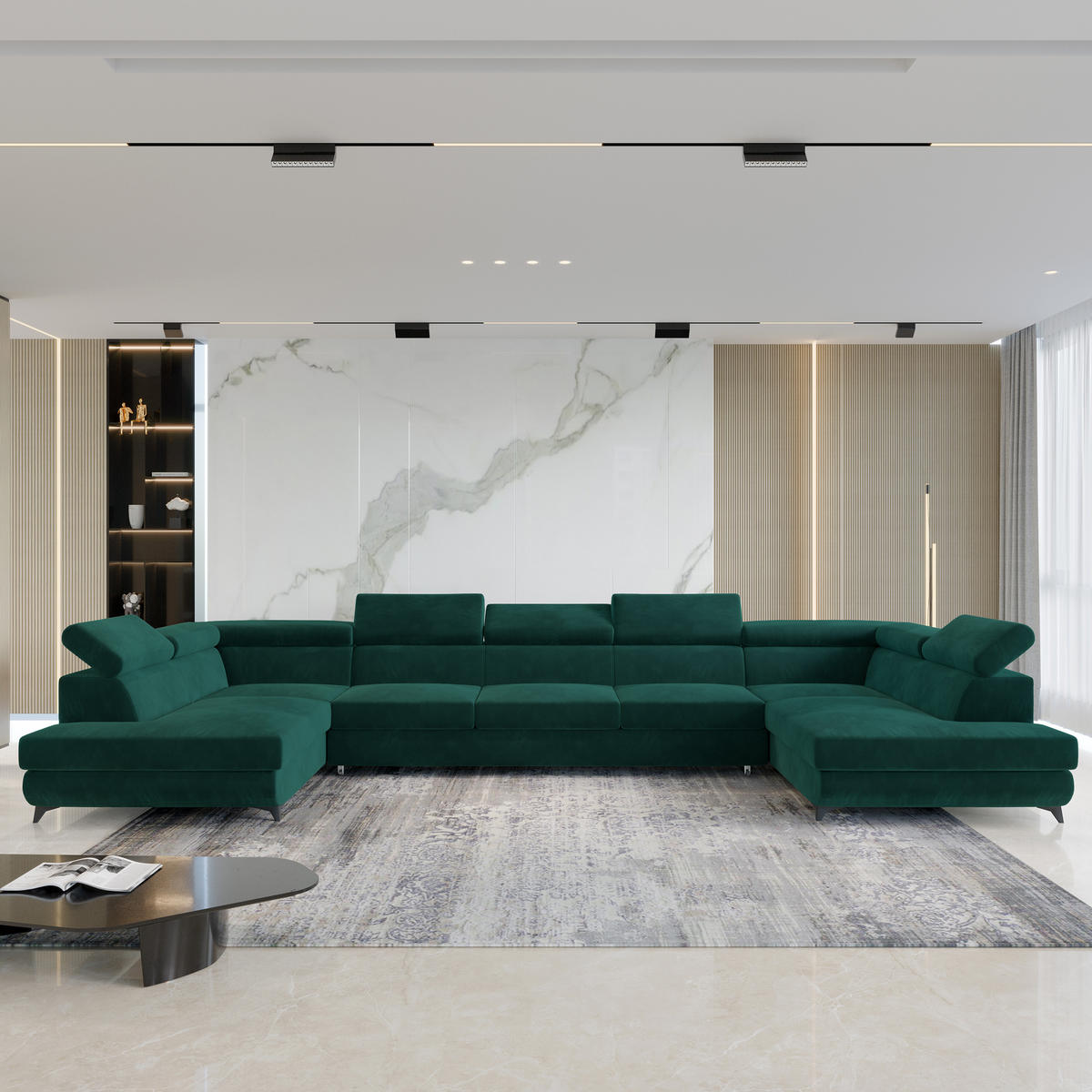 ROHOVÁ SEDAČKA URMANO zelená barva - černá/zelená barva, kov/dřevo (395/190cm) - MASSENO