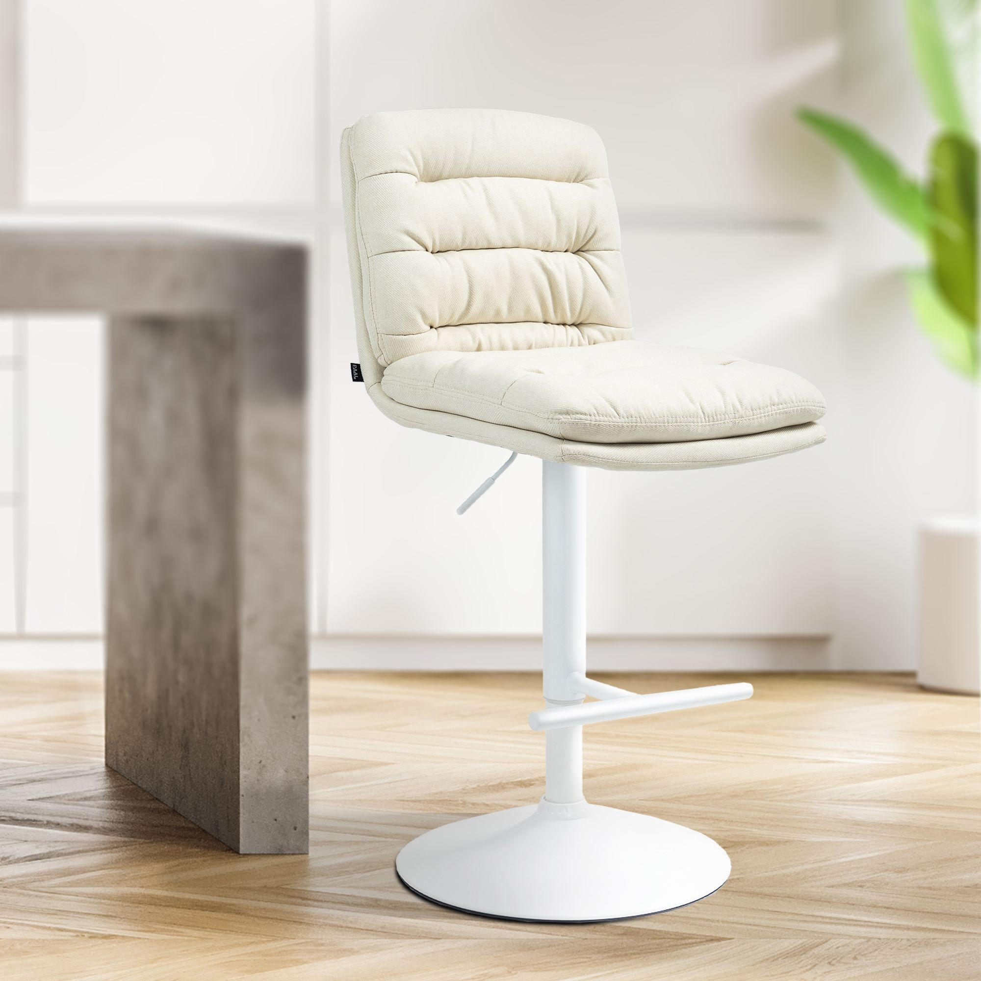 BARHOCKER TURIN Creme Stoff Weiß - Creme, Textil/Metall (42/94/56cm) - DELUKE
