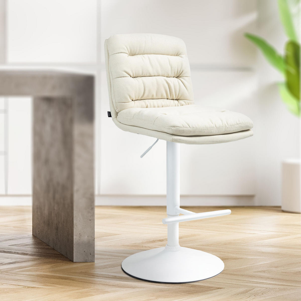 BARHOCKER 2er Set Stoff creme - Creme/Weiß, Textil/Metall (42/94/56cm) - CLP