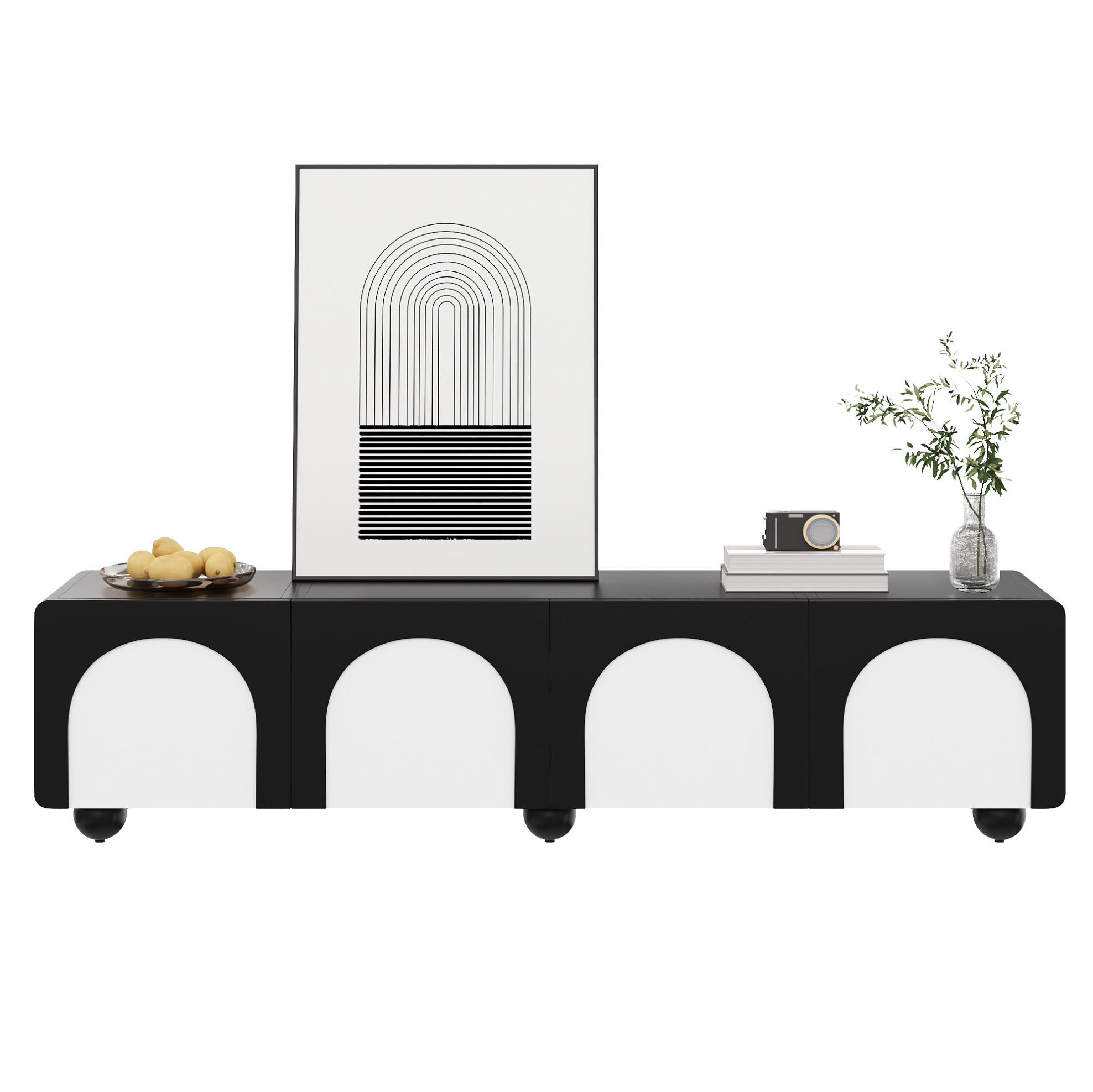 TV-SCHRANK mit 2 Schubladen und 2 Türen 180 x 38 x 45 cm Schwarz Weiß - Schwarz, Holzwerkstoff (38/45/180cm) - Beauniv