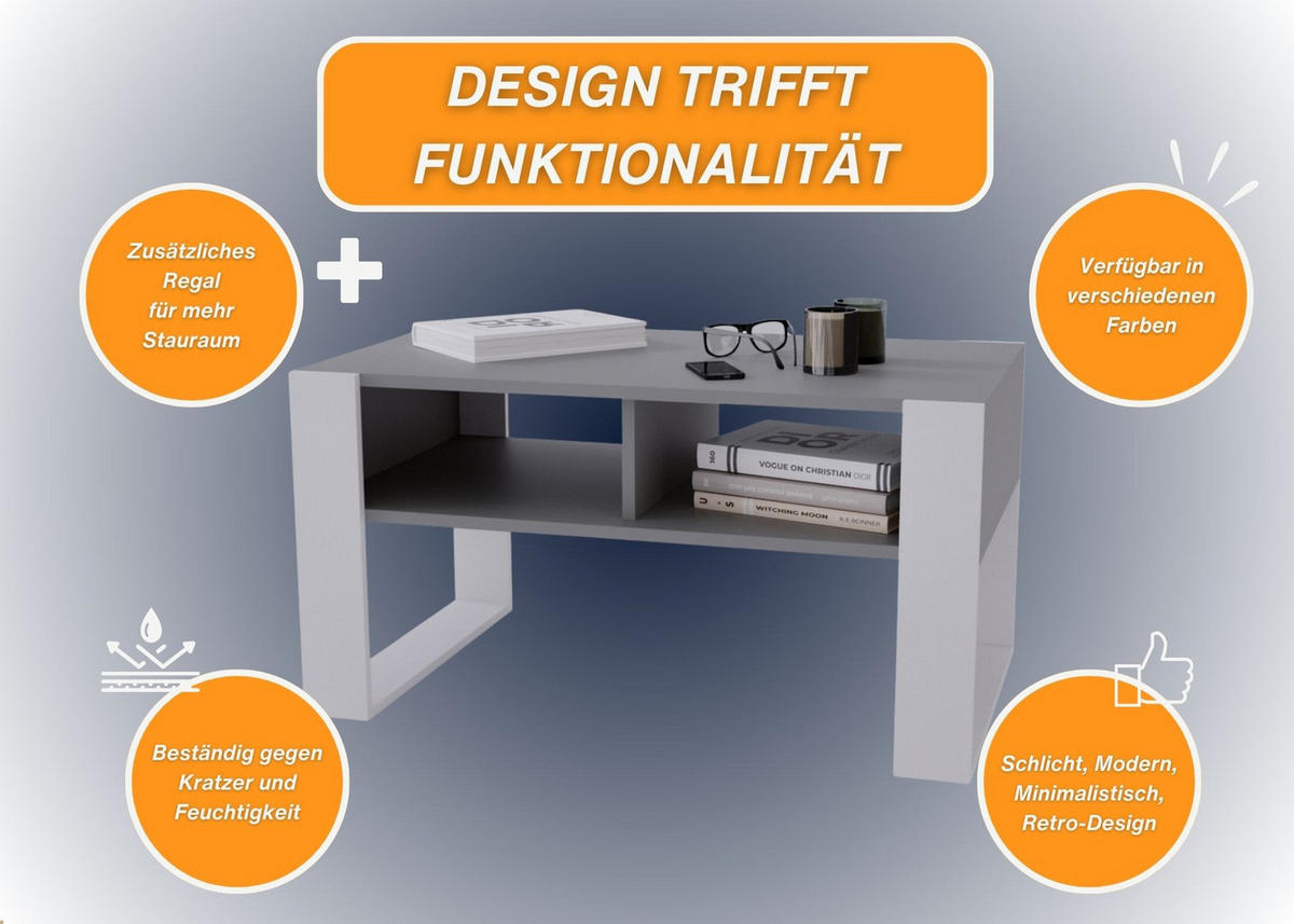 COUCHTISCH Holzwerkstoff rechteckig stabil Dunkelgrau 45/53,6/92cm - Dunkelgrau/Weiß, Holzwerkstoff (53.6/92/45cm) - CraftPAK