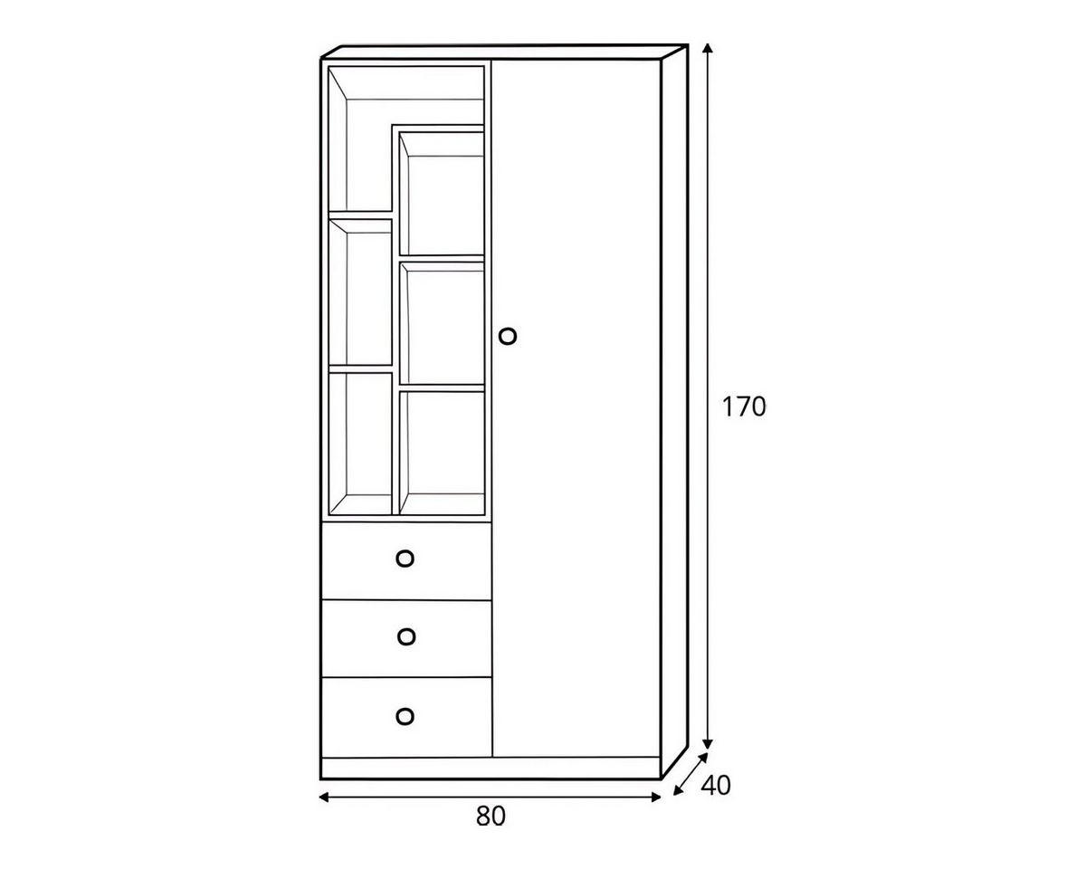 KINDERKREGAL POKO 7 80/170/40 cm in Biskuiteiche / Weiß Lux / Grau - Eichefarben/Weiß, Holzwerkstoff (80/170/40cm) - Deine Möbel 24