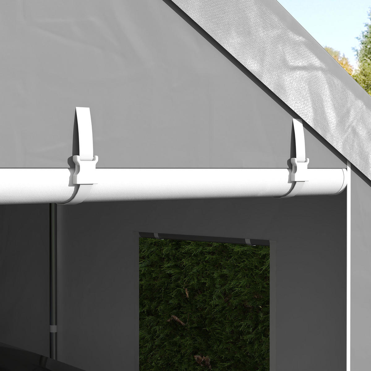 CARPORT DE-12609 600/295/278 cm 160 g/m² mit 2 Rolltüren und 6 Fenstern Grau - Hellgrau, Kunststoff (295/278/600cm) - ComfortXL