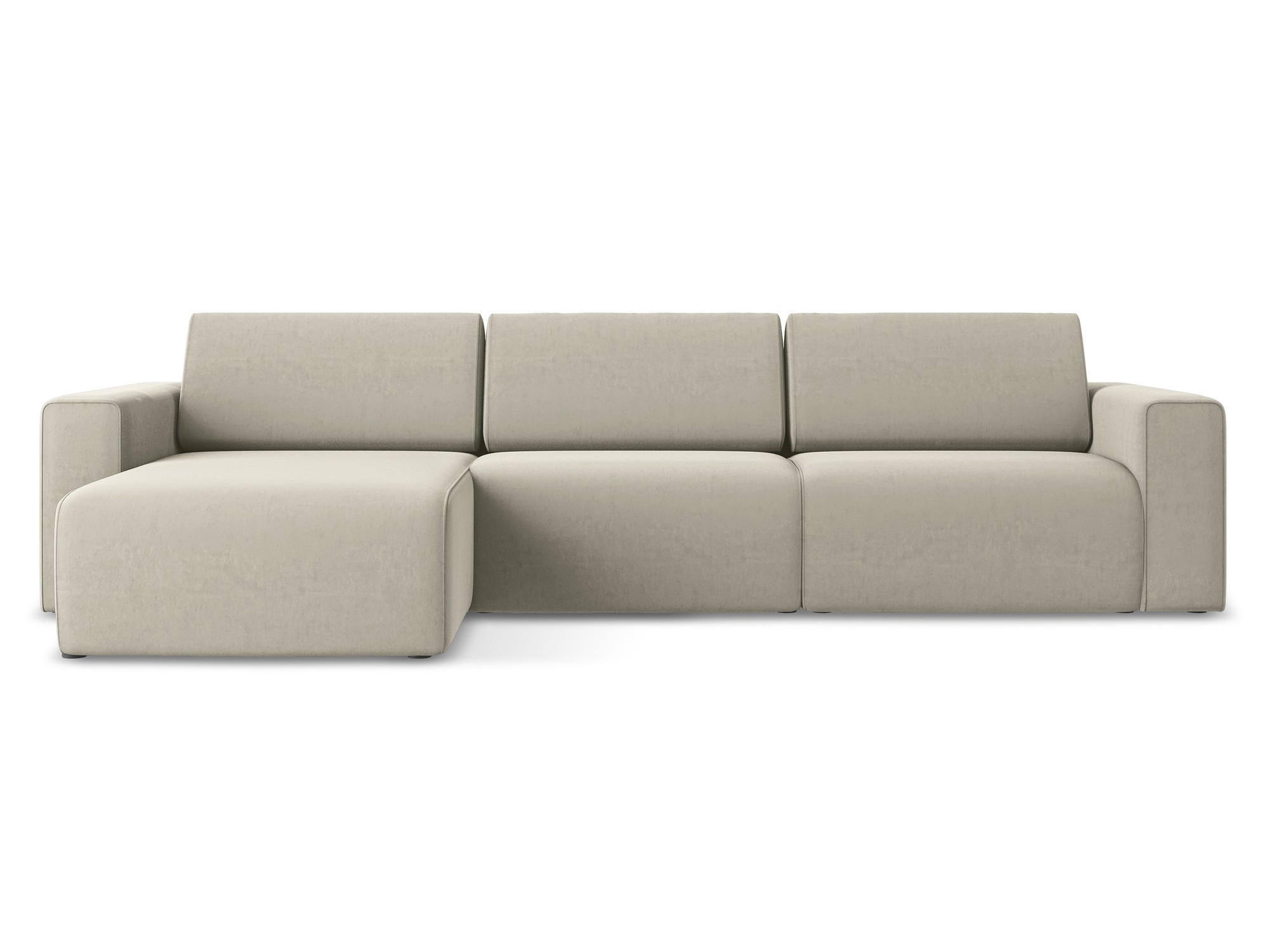 ECKSOFA Links Samt Stoff Creme - Perlmutt/Lila, Kunststoff/Textil (167/314cm) - Makamii